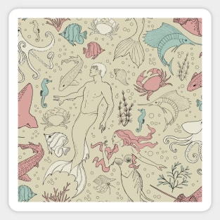 under the sea - beige rose mint seamless pattern Sticker